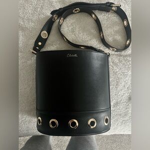 Cleobella Black Leather Crossbody with Gold Grommets